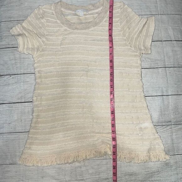 Anthropologie | Anthro Eri + Ali Adia Ivory Fringed Sweater Short Sleeve Boho S - Picture 7 of 9